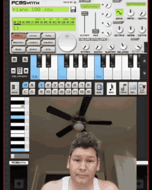 a man is playing a piano in a pcmsynth program