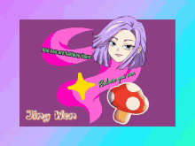 a cartoon drawing of a girl with purple hair and the words " and you are halfway there believe you can "