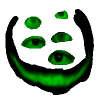 a drawing of green eyes with a black circle in the middle