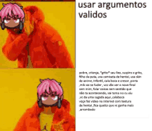 a picture of a person with pink hair and the words usar argumentos validos on the bottom