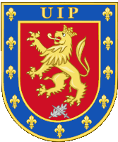 a coat of arms with a lion and the word uip on the top