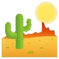 a cactus in a desert with mountains in the background and a sun in the foreground