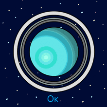 a cartoon drawing of a blue planet with the word ok under it