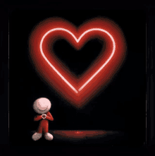 a cartoon character is standing in front of a large red heart