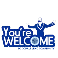 a blue sign that says " you 're welcome " to cobalt lend community