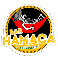 a logo for bar hamaca cerveceria has a skeleton in a hammock