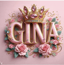 gina is surrounded by pink roses and a tiara