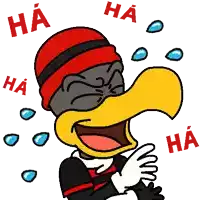 a cartoon drawing of a duck laughing with the letters ha surrounding it