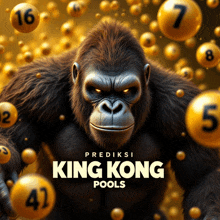 an advertisement for king kong pools with a gorilla