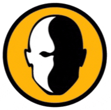 a black and white silhouette of a man 's head in a yellow circle .