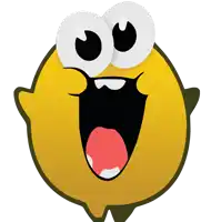 a cartoon illustration of a lemon with a surprised expression