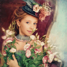 a portrait of a young girl holding a bouquet of flowers by photographer petrova julian