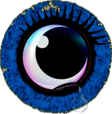 a blue eye with a black pupil and a tear coming out of it