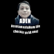 a black and white photo of a man with the name aden