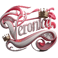 a pink and silver logo for veronica with two crowns on it