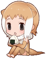 a cartoon of a girl holding a rice ball in her hands