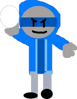 a cartoon character wearing a blue hoodie and sunglasses is standing with his arms outstretched .