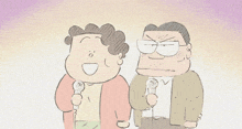 a cartoon of a man and a woman holding microphones in their hands