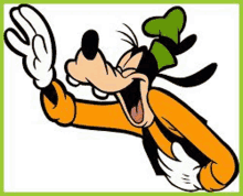 goofy , a cartoon character from mickey mouse , is waving his hand .