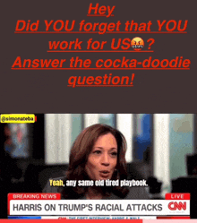 a screenshot of a cnn news report about harris on trumps racial attacks