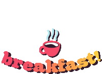 a colorful logo for breakfast with a cup of hot coffee