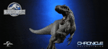 a statue of a dinosaur with the words jurassic world chronicle collectibles below it