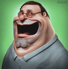 a cartoon drawing of a man with glasses and a big smile