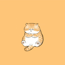 a cartoon cat is sitting on its back with its arms crossed .