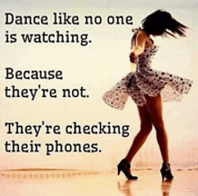 a woman in a polka dot dress is dancing in front of a quote that says dance like no one is watching