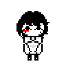 a black and white pixel art drawing of a person with a afro .