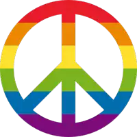 a peace sign with a rainbow colored background