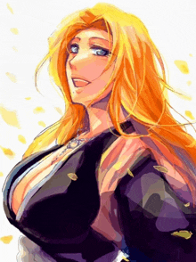 a drawing of a woman with long blonde hair and a very large breast