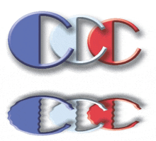 a blue white and red champion logo with a white background