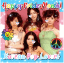 a group of women are posing for a photo with the words happy pride month korean pop lovers