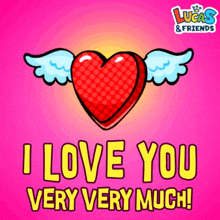 a lucas & friends card with a heart with wings