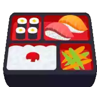 a cartoon illustration of a bento box with sushi and rice