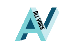 a logo for all voice is shown in blue