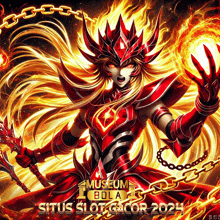 a poster for situs slot gacor shows a woman in red armor