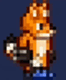 a pixel art of a fox with a black tail .