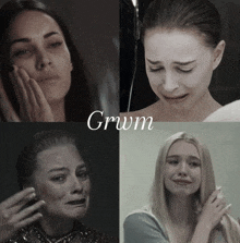 a collage of four women crying with the word grwm on the bottom