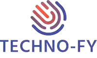 a logo for techno-fy shows a hand and a sound wave