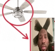 a picture of a ceiling fan next to a picture of a man 's face