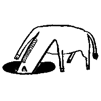 a black and white drawing of a cow laying down