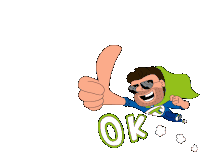 a cartoon of a man in a cape giving a thumbs up with the word ok behind him