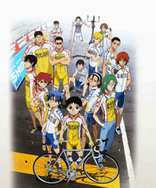 a group of anime characters with shimano on their shirts