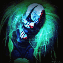 a picture of a clown with green hair has the name silvia on the bottom right