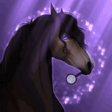 a painting of a horse with a magnifying glass in it 's mouth