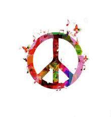 a colorful peace sign with butterflies and music notes around it