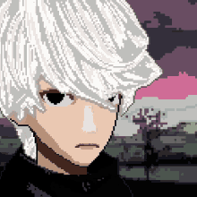 a pixel art of a boy with white hair