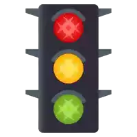 a red yellow and green traffic light with a cross on it